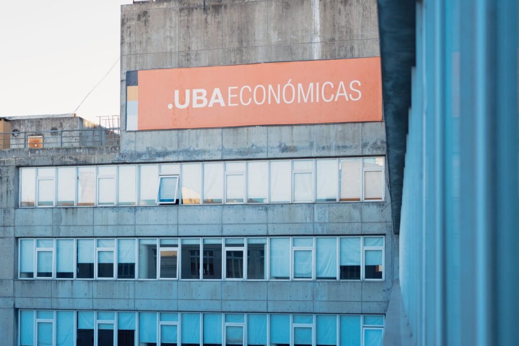 Exterior view of UBA Económicas in Buenos Aires, showcasing the modern architecture.